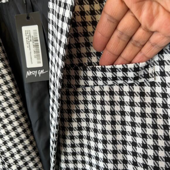 NASTY GAL Dog Days Oversized Black & White Houndstooth Blazer Size 14 - Picture 11 of 15